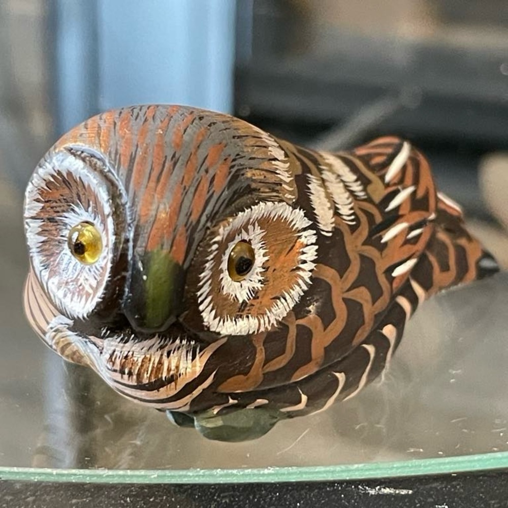 Vintage Hand Carved/Painted Wooden Owl Figurine